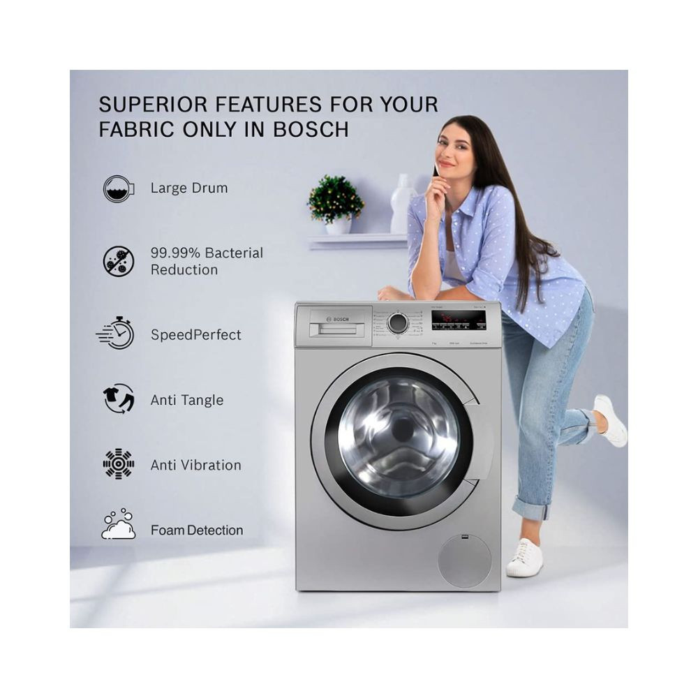 Bosch 7 Kg 5 Star Fully-Automatic Front Loading Washing Machine WAJ2016SIN Silver AI Active Water Plus In-Built Heater