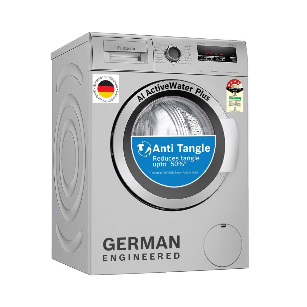 Bosch 8 kg 5 Star Fully-Automatic Front Loading Washing Machine WAJ28262IN Silver AI active water plus In-Built HeaterMidea 7 Kg Fully Automatic Top Load Washing Machine MA100W70G-IN Grey