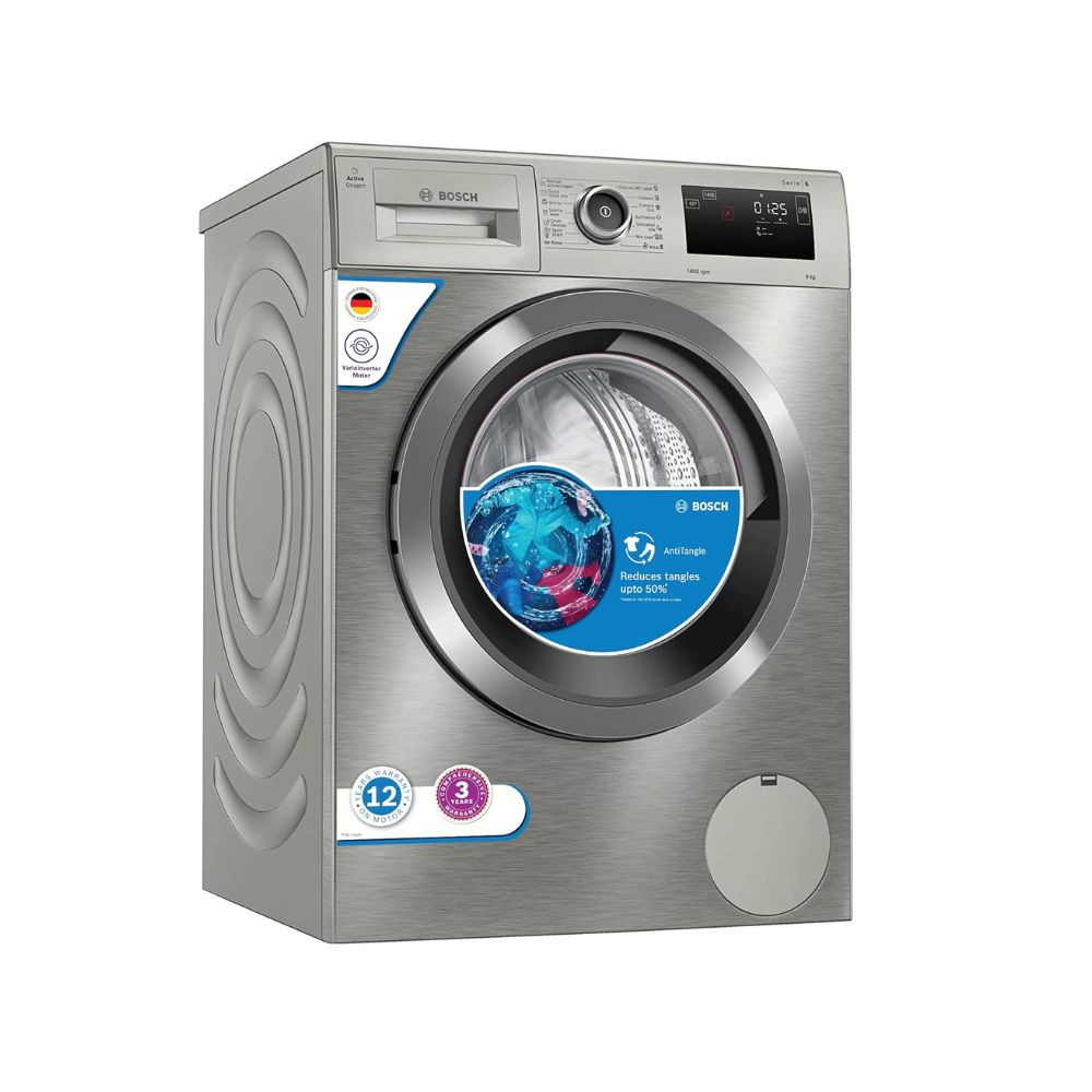 Bosch Active Oxygen 9KG 1400 RPM Inverter Touch Control Fully Automatic Front Loading Washing Machine With Inbuilt Heater WAU28Q9SINSilver