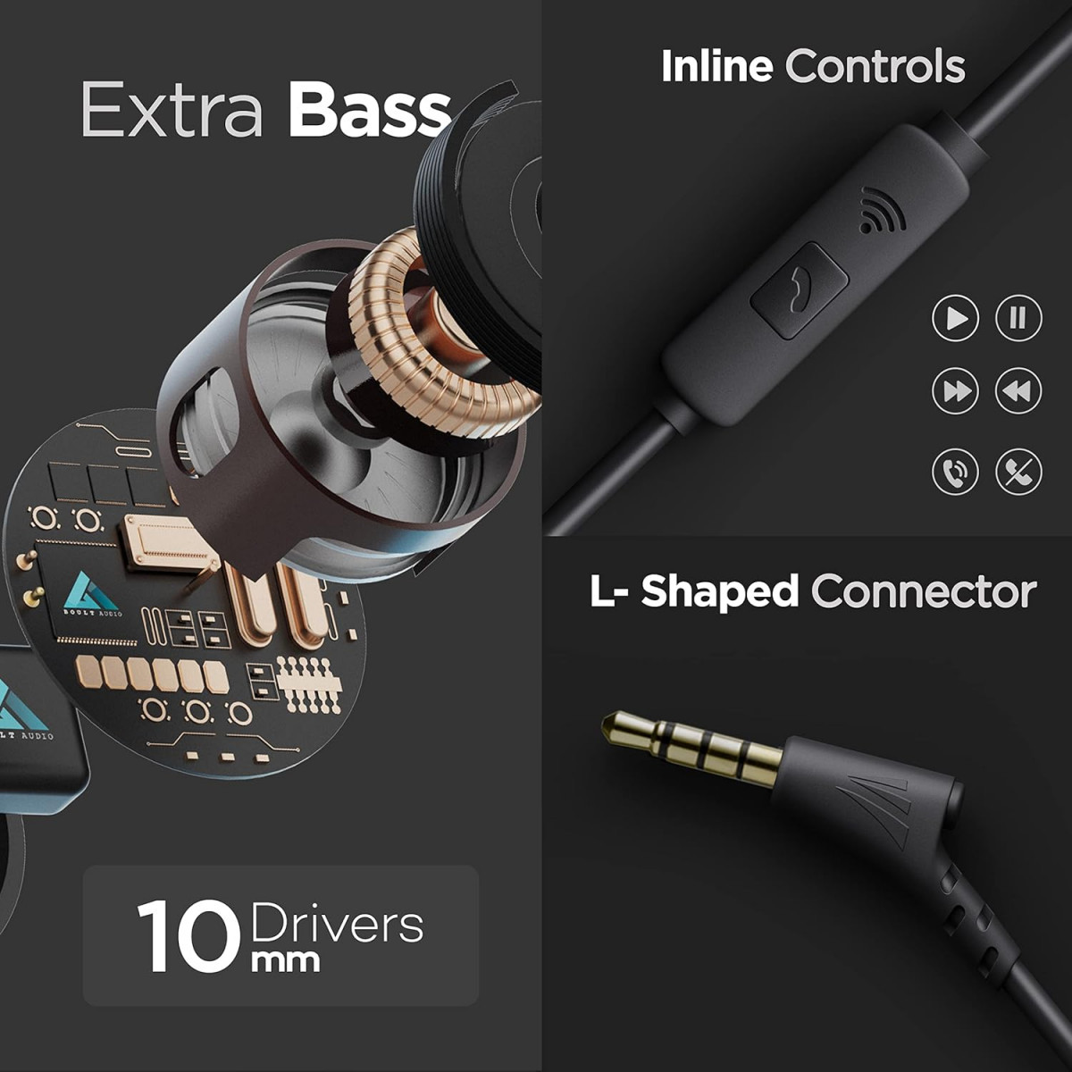 Boult Audio BassBuds X1 in-Ear Wired Earphones with 10mm Extra Bass Driver and HD Sound with micBlack