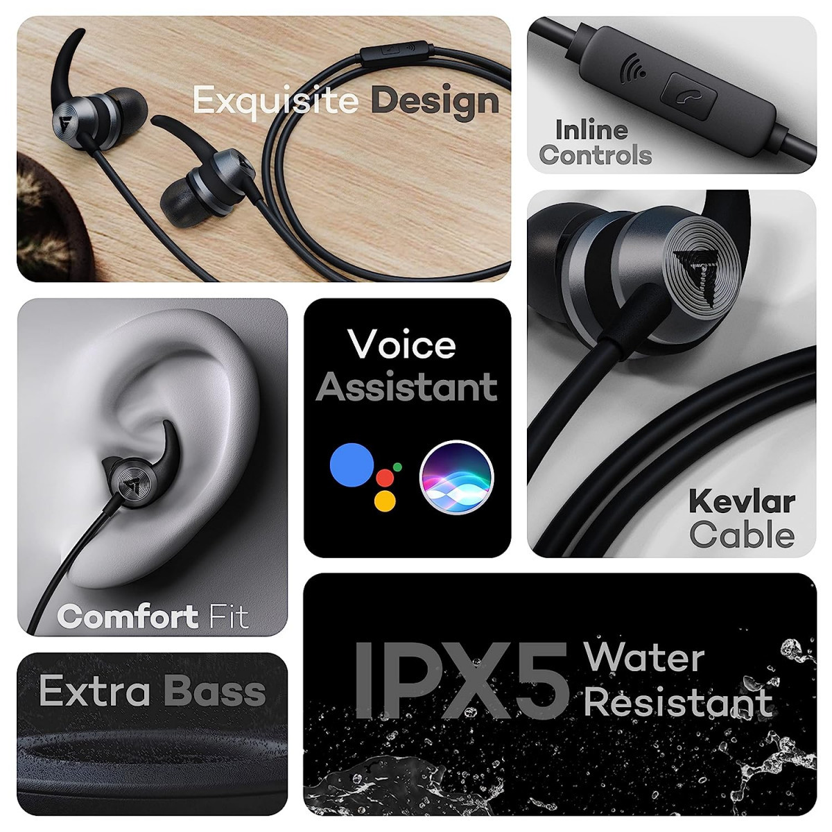 Boult Audio BassBuds X1 in-Ear Wired Earphones with 10mm Extra Bass Driver and HD Sound with micBlack