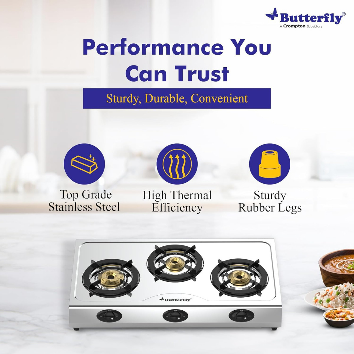 Butterfly Bolt 3B Stainless Steel Lpg Open Gas Stove Silver