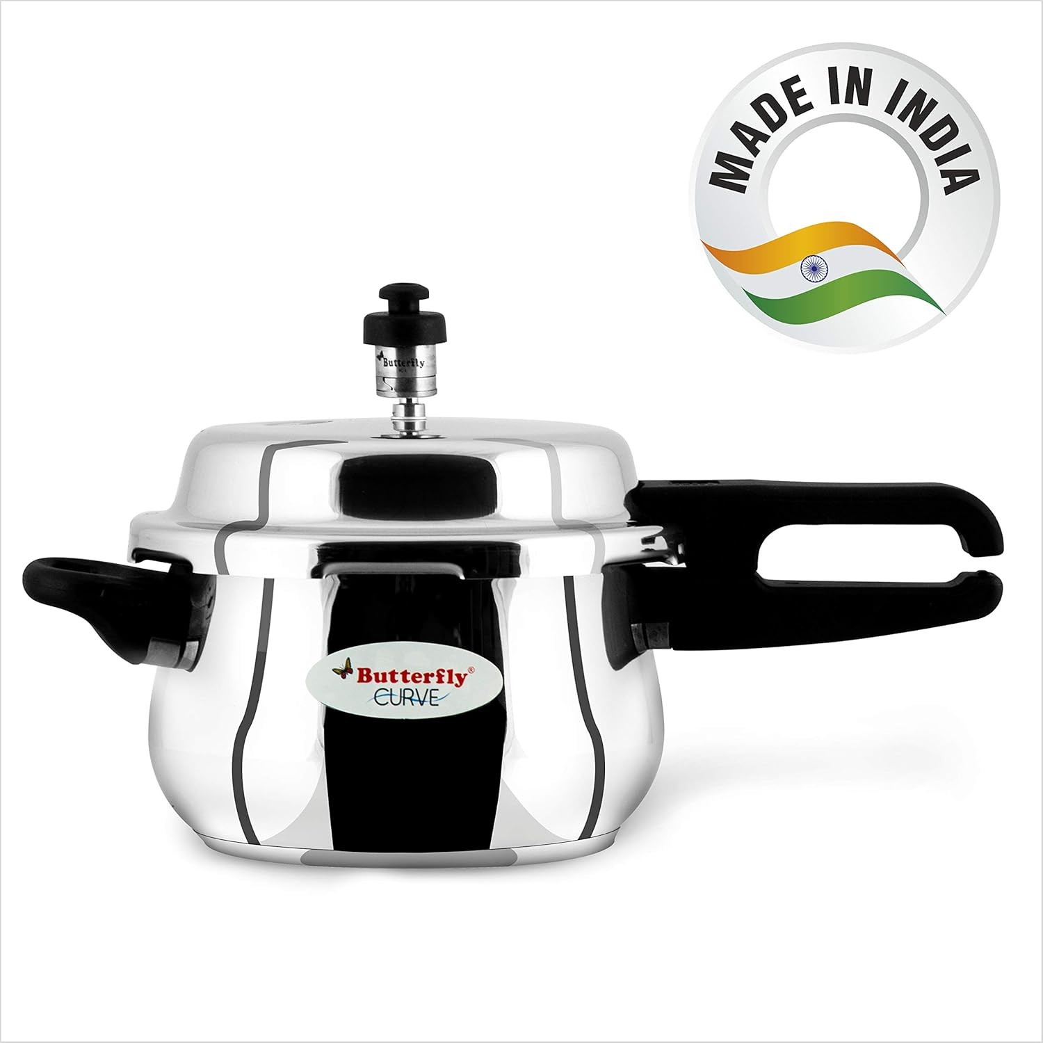 Butterfly Curve 3 Litres Pressure Cooker  Outer Lid Quality Stainless Steel  Induction and Gas Stove Compatible  ISI Certified  5 Years Manufacturers Warranty  Silver