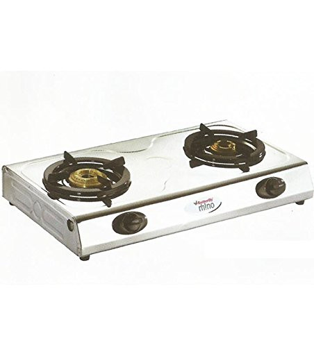 Butterfly Rhino Stainless Steel 2 Burner LPG Gas Stove Silver Manual Ignition