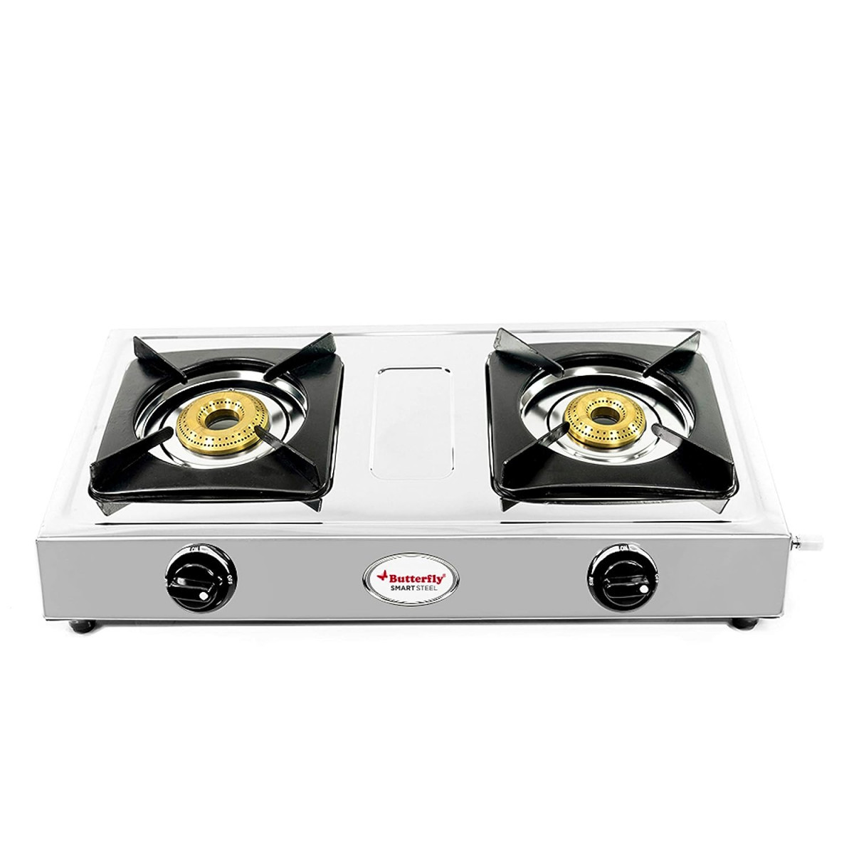Butterfly Smart Stainless Steel 2 Burner Gas Stove Manual Ignition Sliver