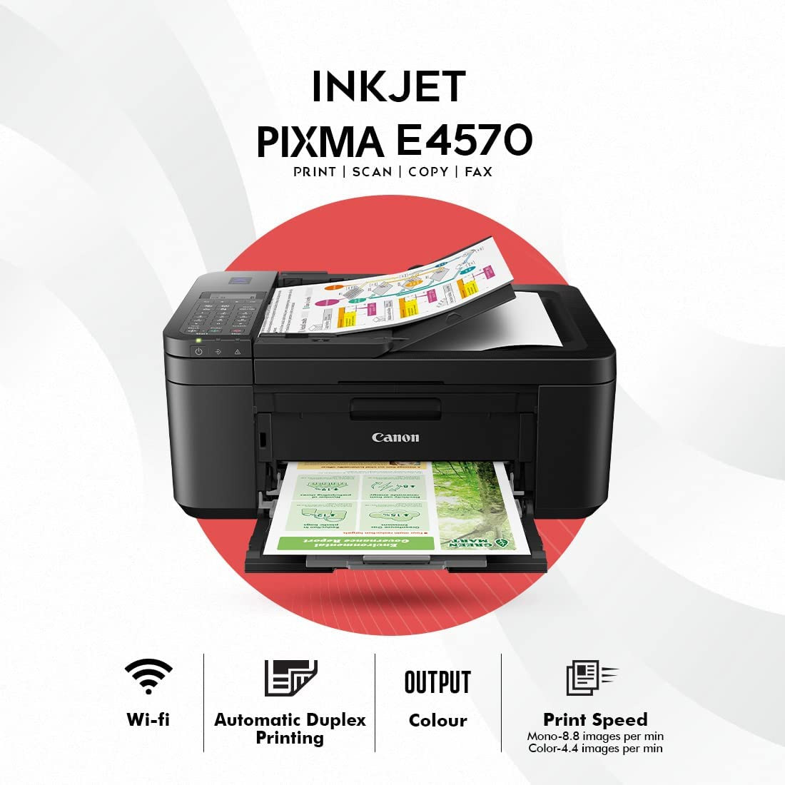 Canon PIXMA E4570 All in One Print Scan Copy WiFi Ink Efficient Colour Printer