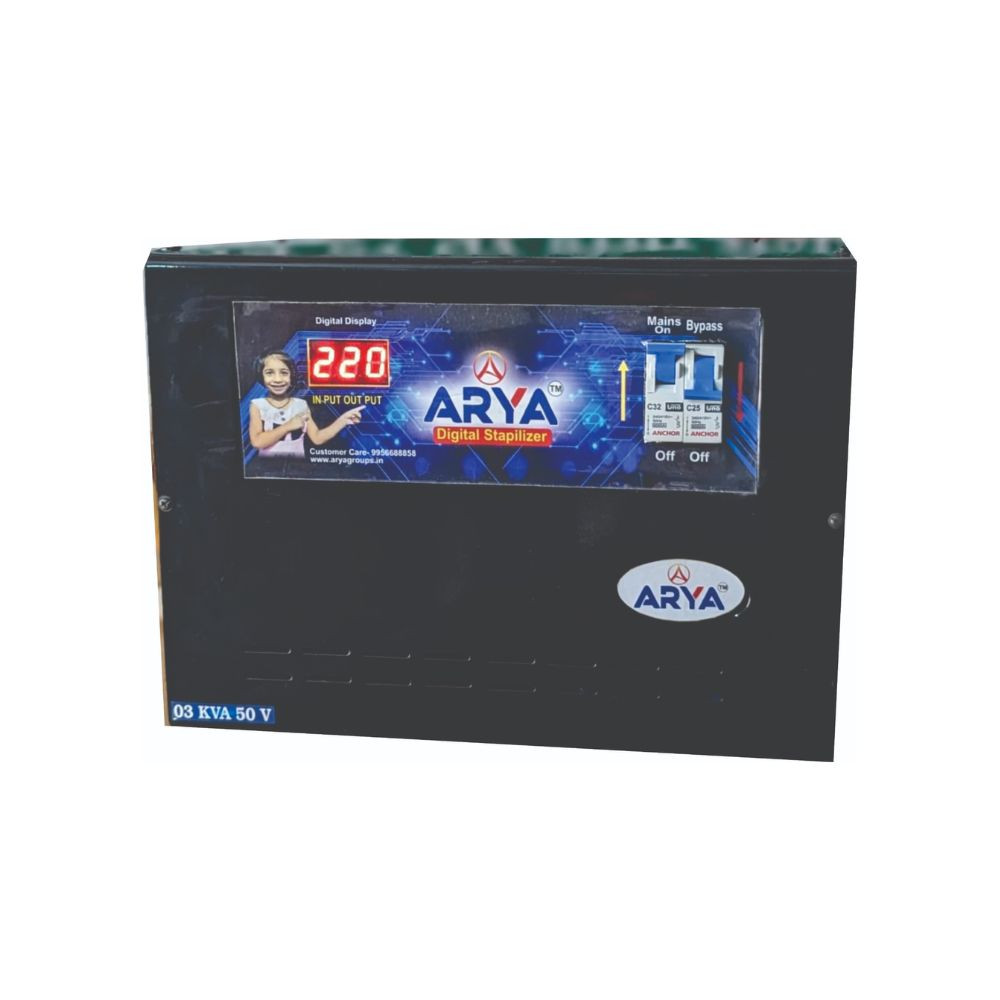 Capacity 03 kva stabilizer aryaWorking input 50 voltOutput 220 voltWaranty1212 month