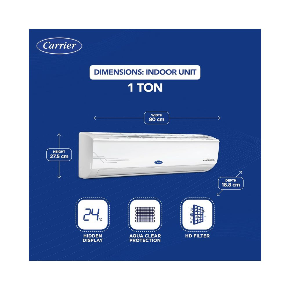 Carrier 1 Ton 5 Star AI Flexicool Inverter Split AC Copper Convertible 6-in-1 Cooling