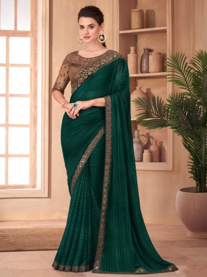 Silk Sarees : Dark green soft lichi silk jacquard weaving ...