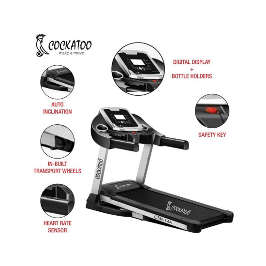 Cockatoo CTM14A 25HP 5HP Peak DC Motorized Treadmill for Home with Auto Incline