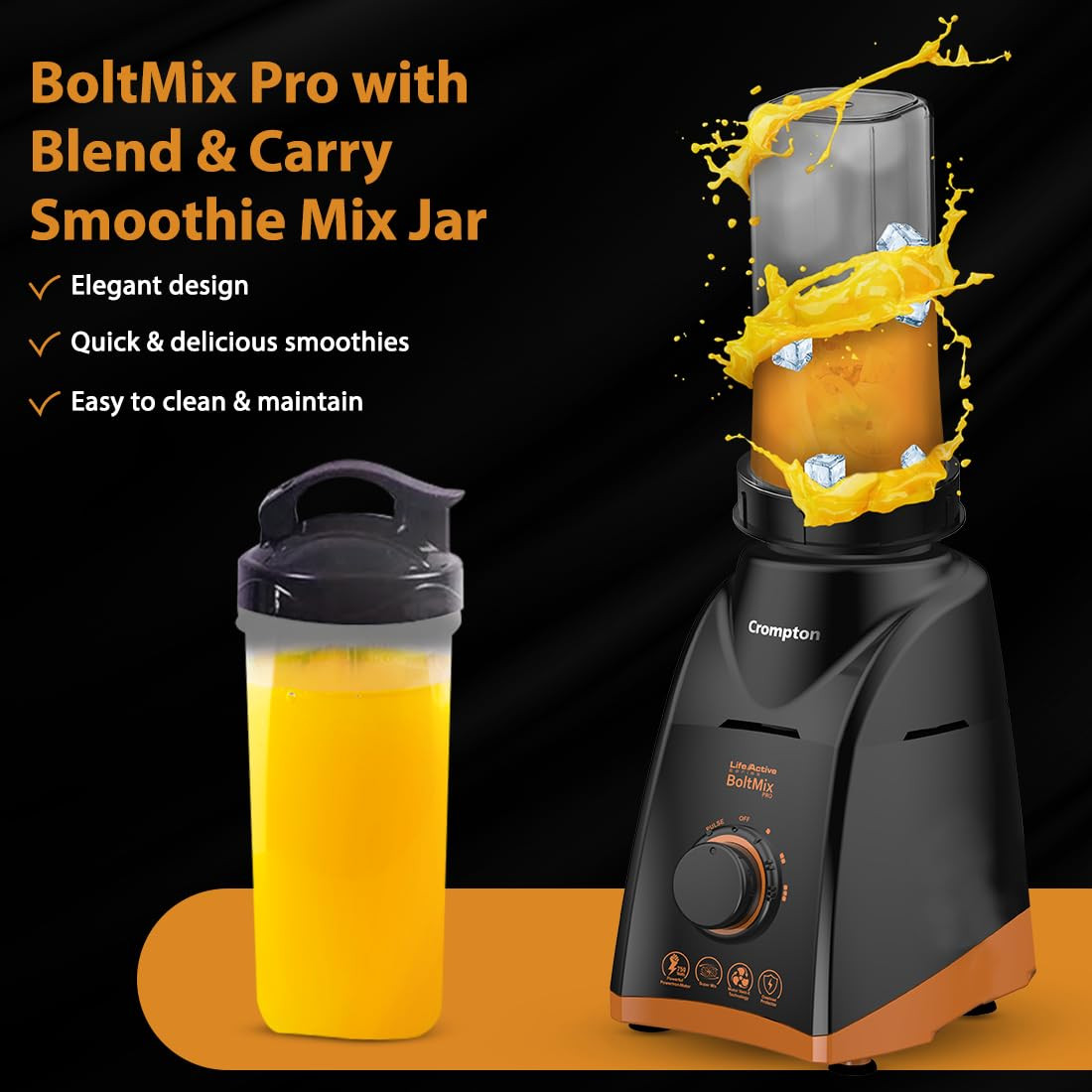 Crompton Boltmix Pro Mixer Grinder  Blender Heavy Duty 750W Powertron Motor 3 Stainless steel Blade 1 unbreakable jar  Motor Vent-X Technology