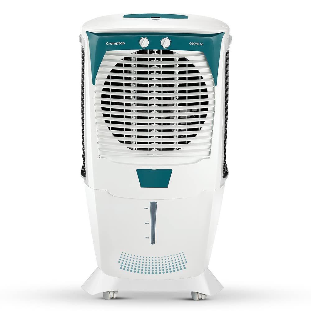Crompton Ozone Desert Air Cooler- 55L with Everlast Pump Auto Fill 4-Way Air Deflection and High Density Honeycomb pads White  Teal