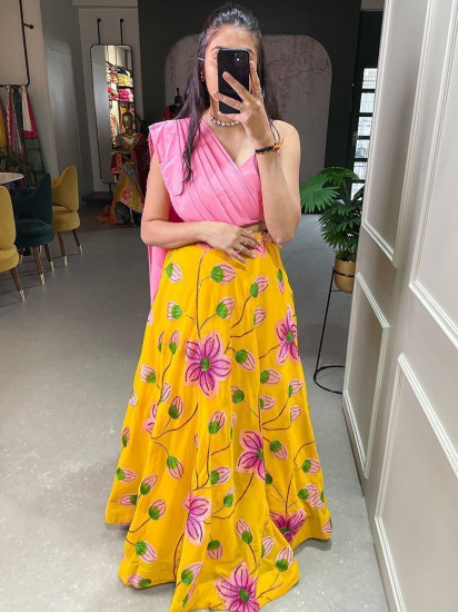 Yellow Sequins, Thread and Zari work with Bandini Print Poncho Styled –  Seasons Chennai