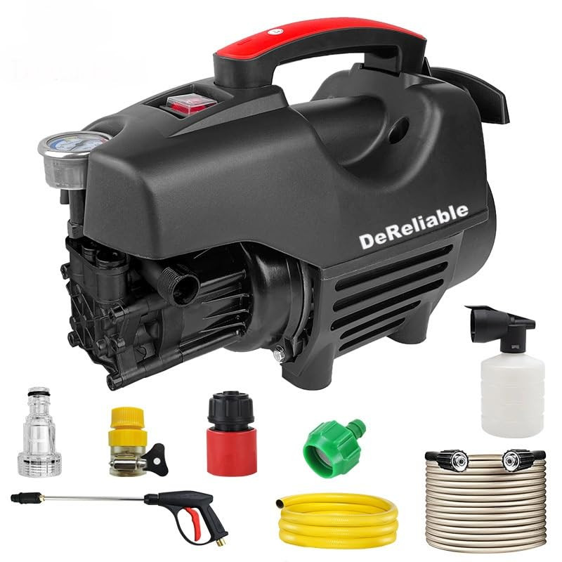 DeReliable 2200W 180Bar High Pressure Washer with Copper Winding with 10 Meter Hose Pipe Gunjet and Foam Bottle Multipurpose Washer Machine for Car Bike Furniture Any Dirt Surface