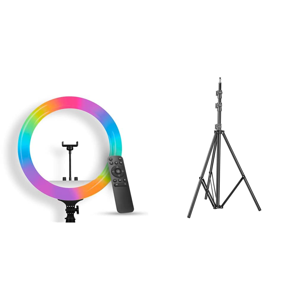 DIGITEK® (DRL-14C) 14 Inch LED Ring Light with 5ft Stand & Smartphone Mount  - USB Powered, Color Switch Mode, Brightness Control, Dual Temperature -  for Photo & Video Shoots, Makeup, Vlogging! :