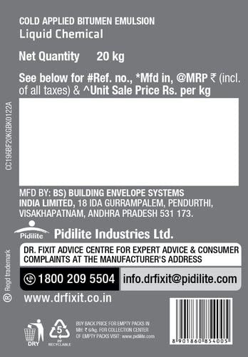 DR FIXIT BITUFIX Below Ground Waterproofing - 20 KG for Damp Proofing course like Footing Masonry Wall Neck Columns and Plinth Beam  DPC Resist Salt Attacks