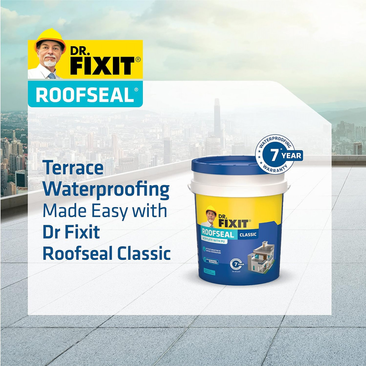 DR FIXIT Roofseal Classic 1 Ltr DIY Waterproofing Repair Solution for Roof Terrace of Homes Stops Seepage Reduces Temperature