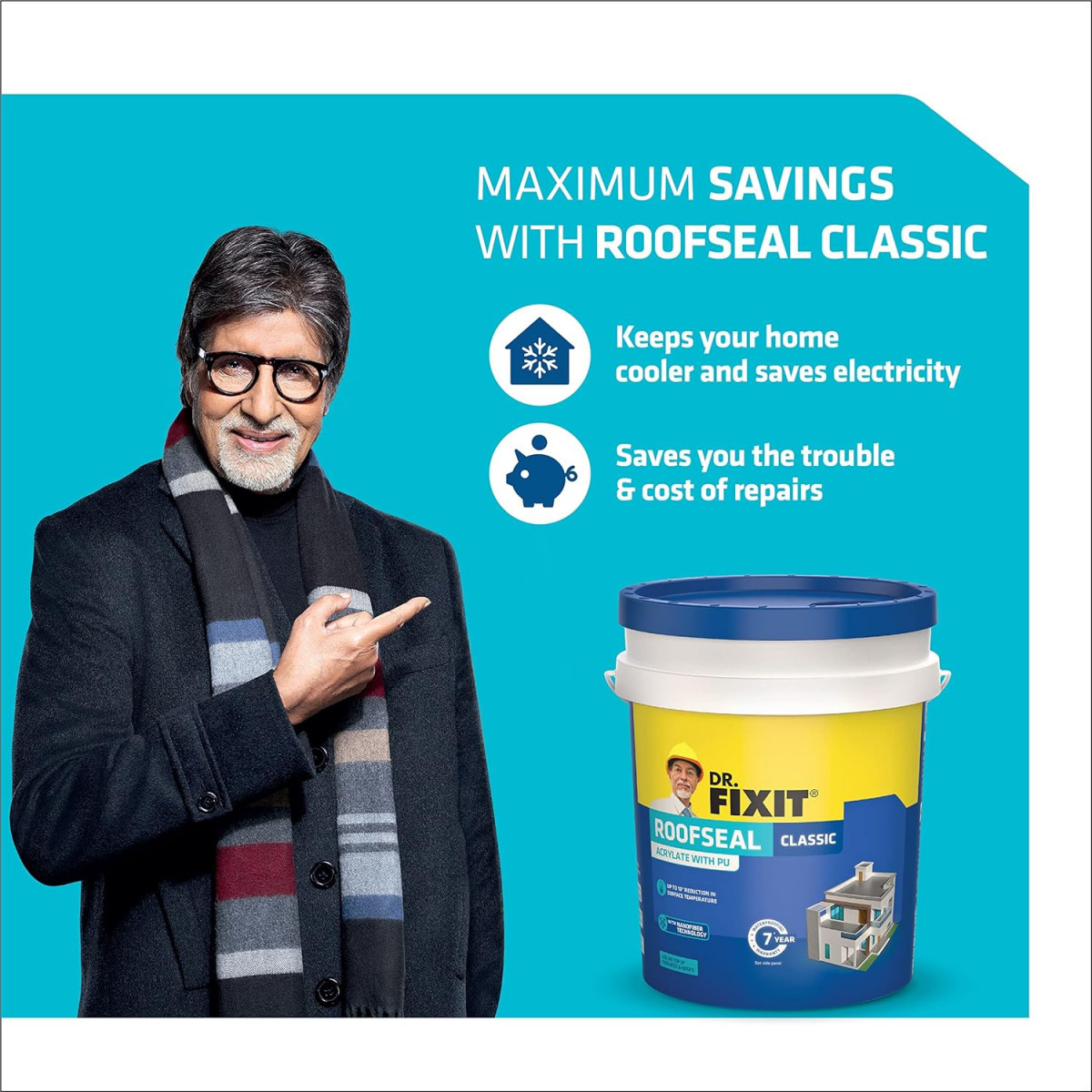 DR FIXIT Roofseal Classic 1 Ltr DIY Waterproofing Repair Solution for Roof Terrace of Homes Stops Seepage Reduces Temperature