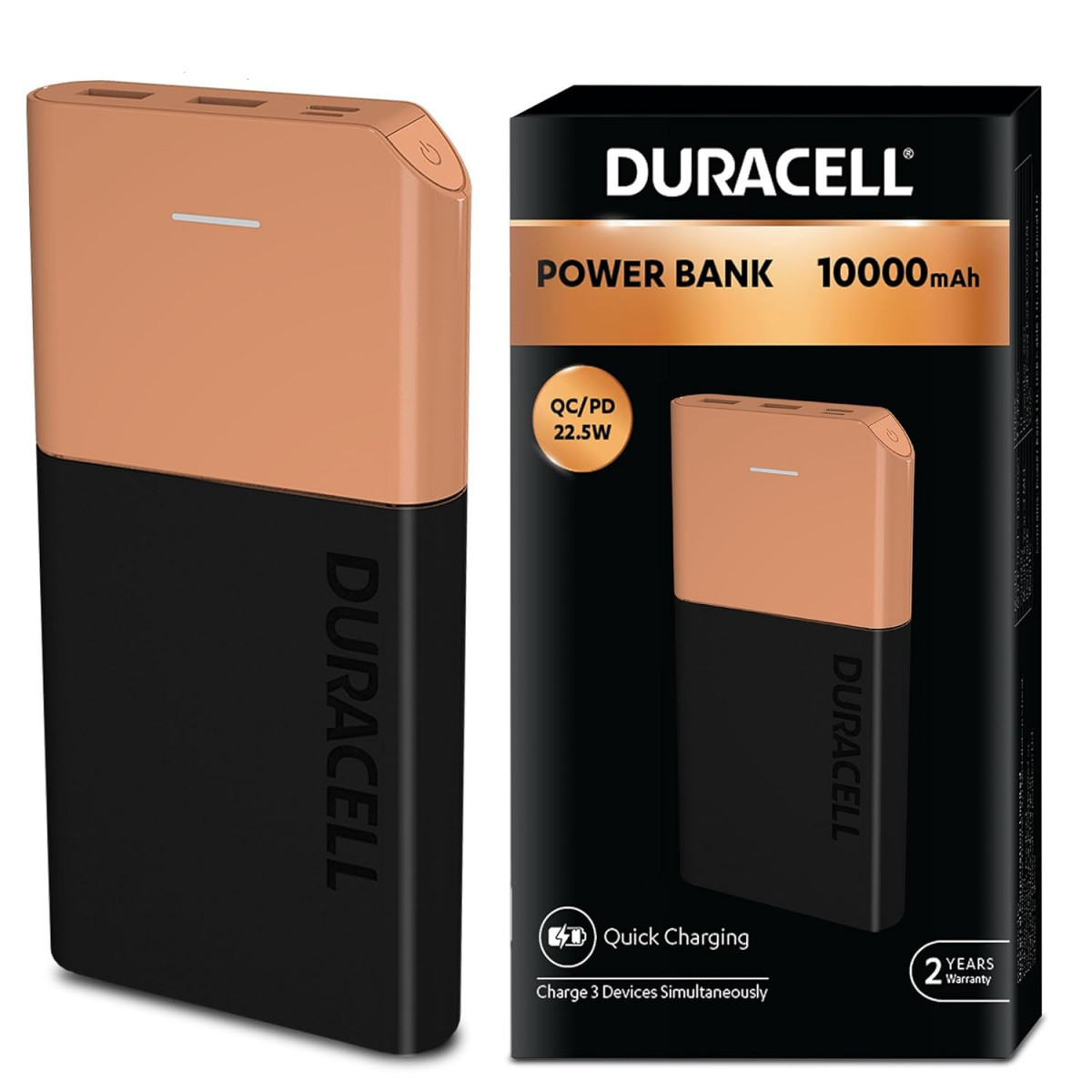 Duracell Power Bank 10000 mAh Portable Charger USB CMicro USB Input USB AUSB C Output Fast Charge Technology