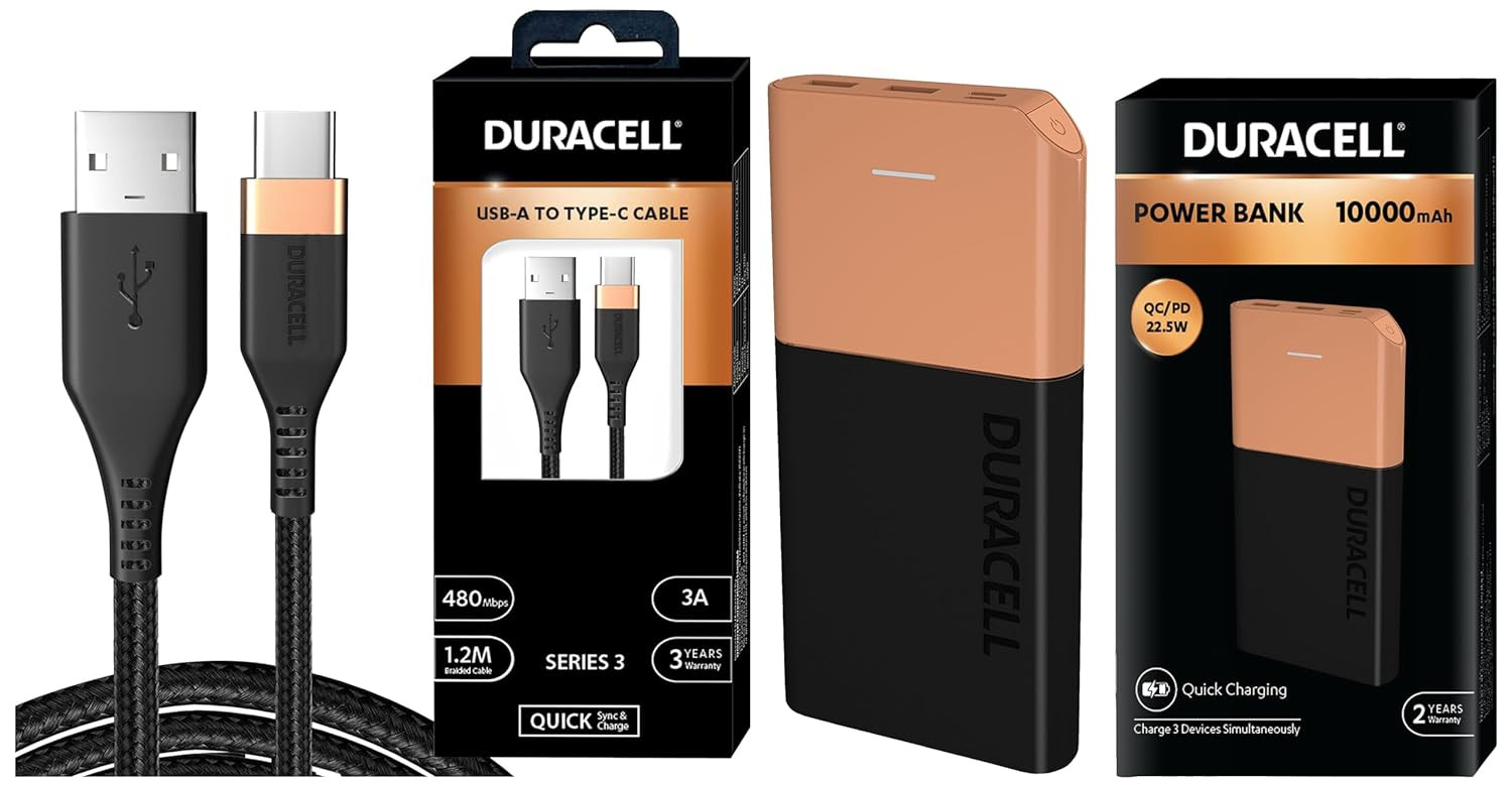 Duracell Powerbank 10000mh with Series 3 - A to C Cable