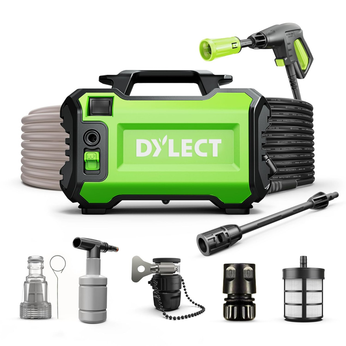 DYLECT Ultra Clean High Pressure Car Washer Pump 1400 Watts Motor 120 Bars Pressure 65LMin Flow Rate 5m Outlet Hose Portable for Bike and Home Cleaning Includes 11 Accessories
