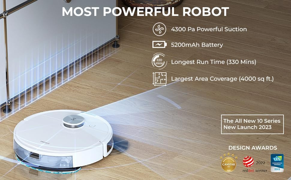 ECOVACS Deebot N10 Plus 2-In-1 Robot Vacuum Cleaner2023 Launch4300Pa Powerful SuctionCovers 4000 Sq Ft In One ChargeAdvanced Dtof Technology With True Mopping 20 Deebot N10 PlusWhiteRobotic