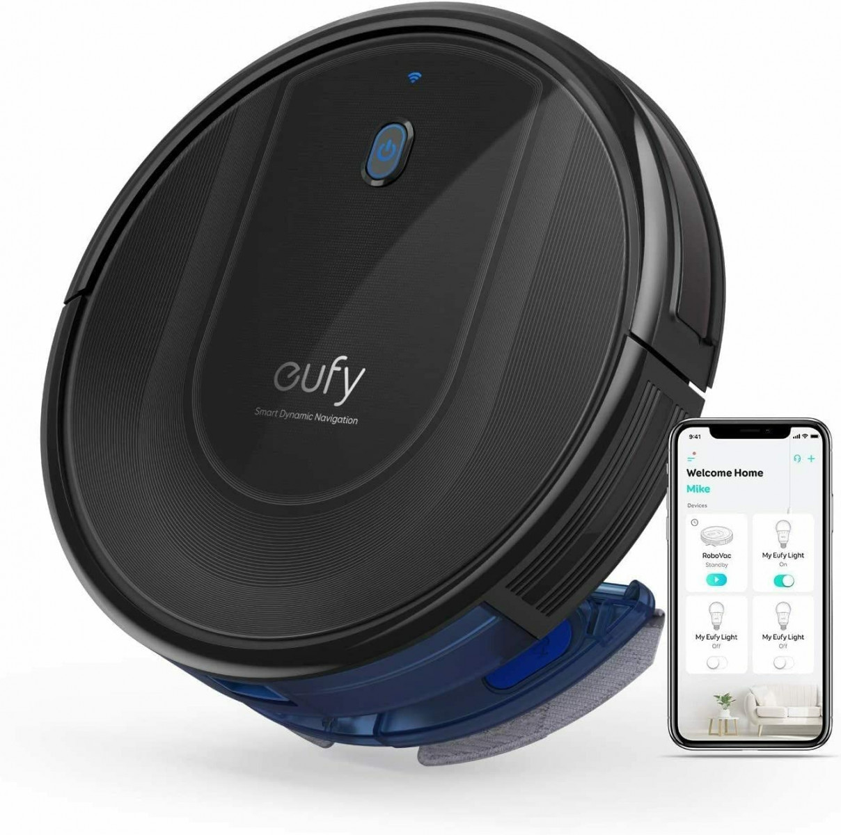 EUFY by Anker Robovac G10 Hybrid Robotic Vacuum Cleaner Dynamic Navigation 2-in-1 Sweep and Mop Wi-Fi Super-Slim 2000Pa Strong Suction Quiet Self-Charging for Hard Floors Only - Black