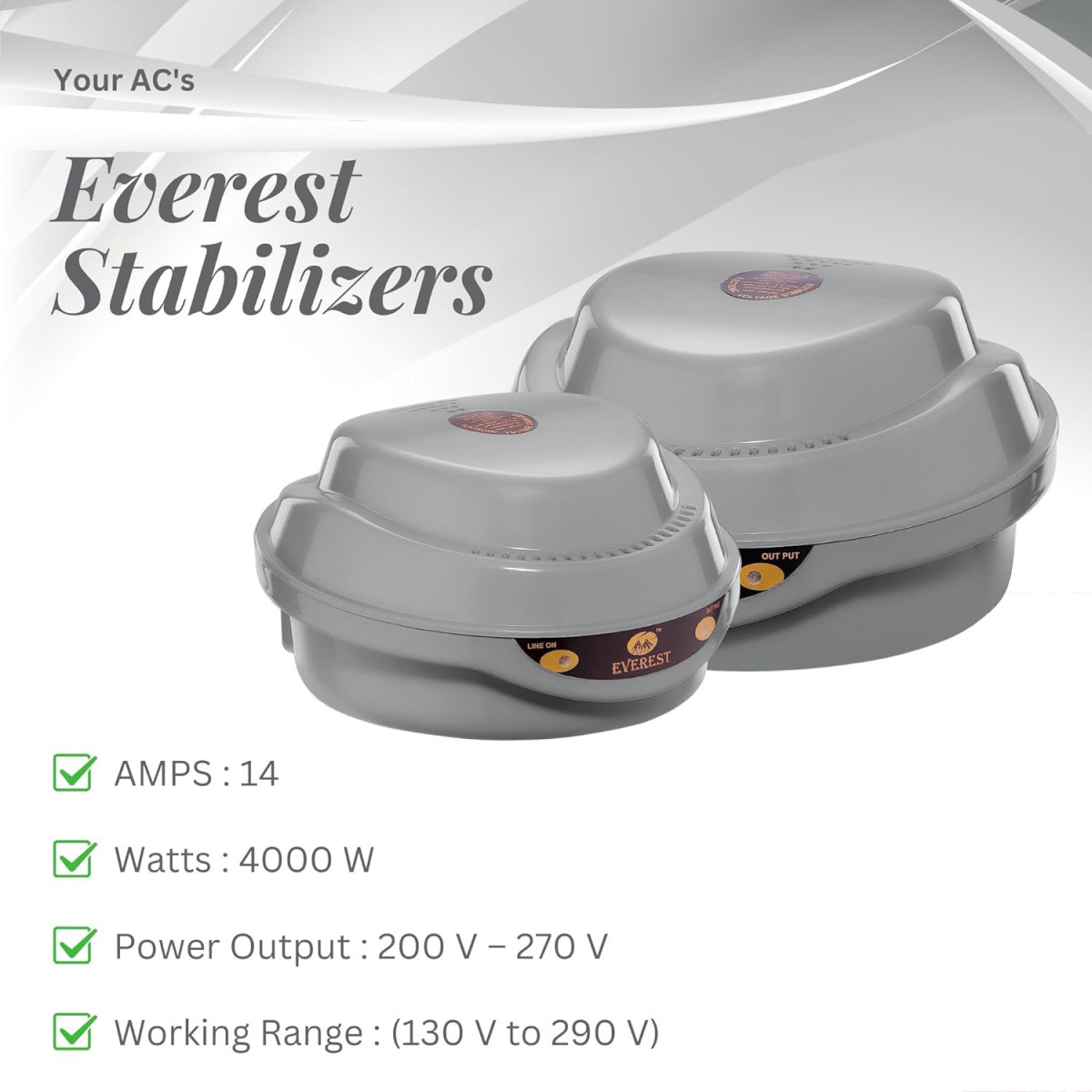 Everest ABS Body EPS 50 Voltage Stabilizer Used for Refrigerator Upto 300 litres Working Range  130 V to 290 V Grey Colour