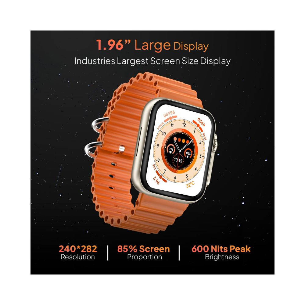 Fire-Boltt Gladiator 196 Biggest Display Smart Watch with Bluetooth Calling Voice Assistant 123 Sports Modes 8 Unique UI Interactions SpO2 247 Heart Rate Tracking Orange