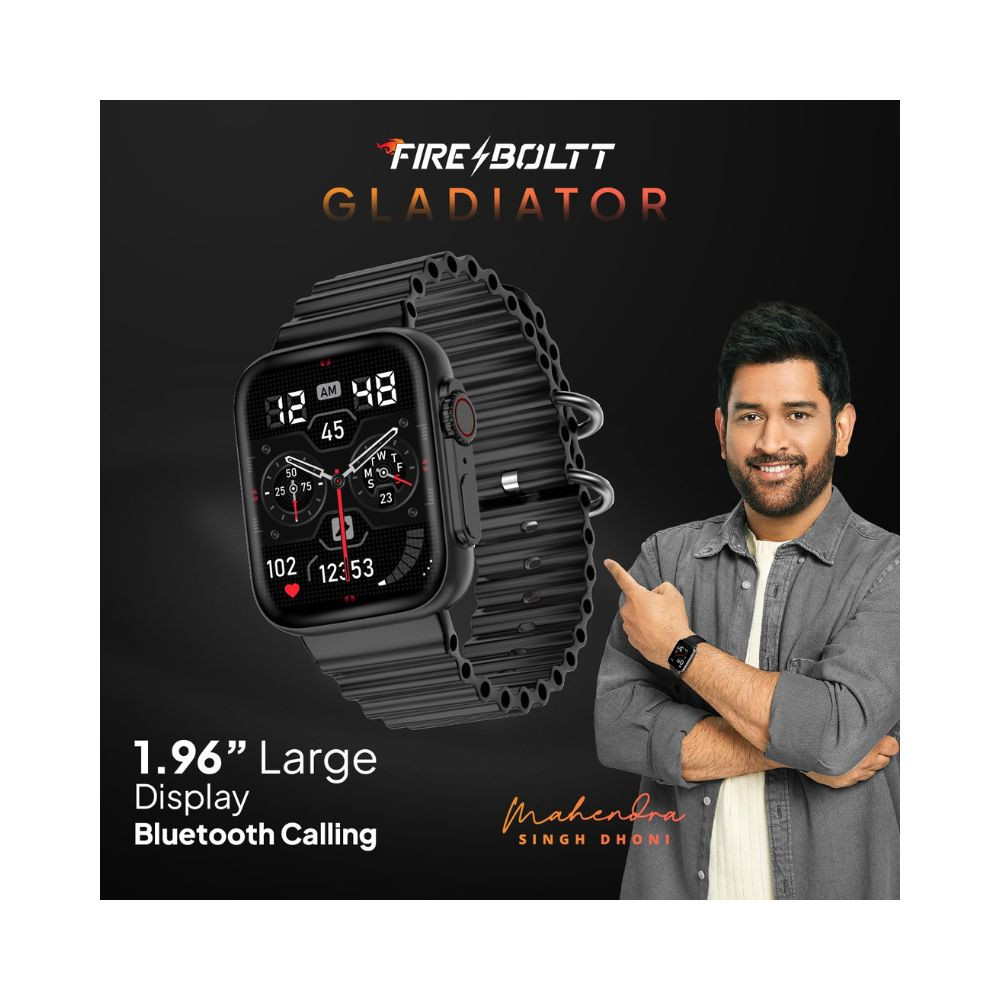 Fire-Boltt Gladiator 196 Biggest Display Smart Watch with Bluetooth Calling Voice Assistant 123 Sports Modes 8 Unique UI Interactions SpO2 247 Heart Rate Tracking Black