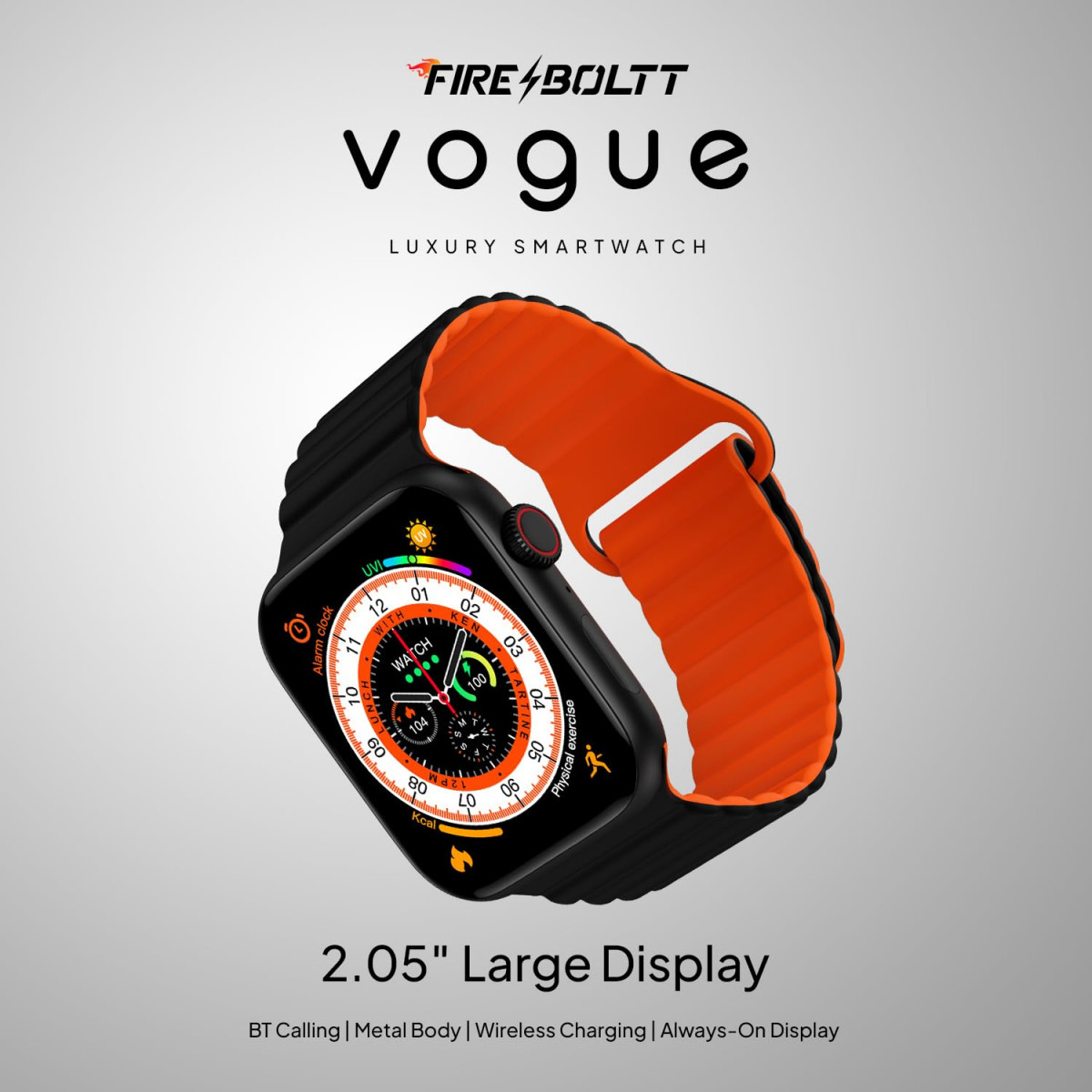 Fire-Boltt Newly Launched Vogue Large 205 Display Smart Watch Always On Display Wireless Charging App Based GPS with Bluetooth Calling  500 Watch Faces Charcoal Black