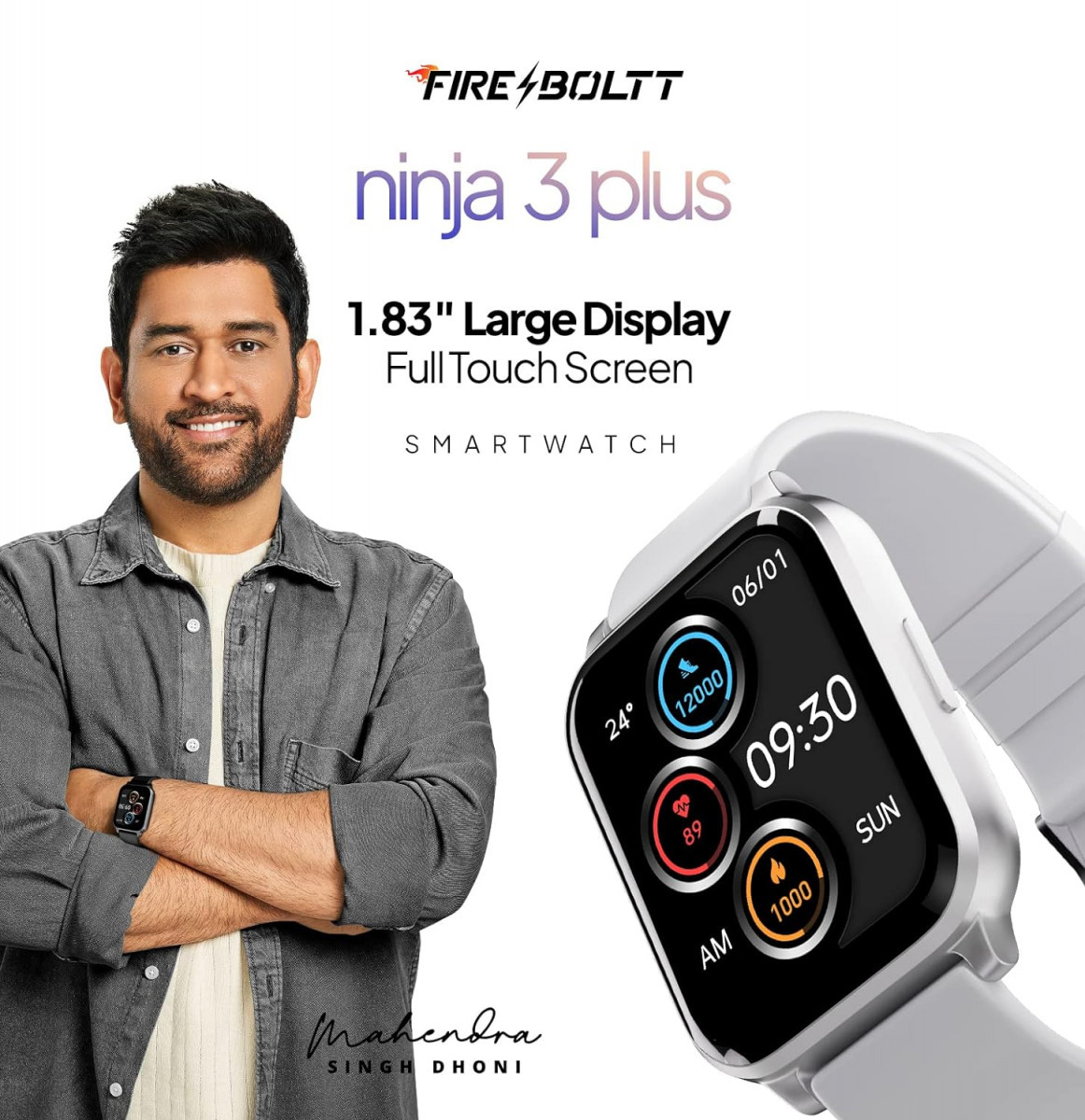 Fire-Boltt Ninja 3 Plus 183 Display Smartwatch Full Touch with 100 Sports Modes with IP68 Sp02 Tracking Over 100 Cloud Based Watch Faces Grey