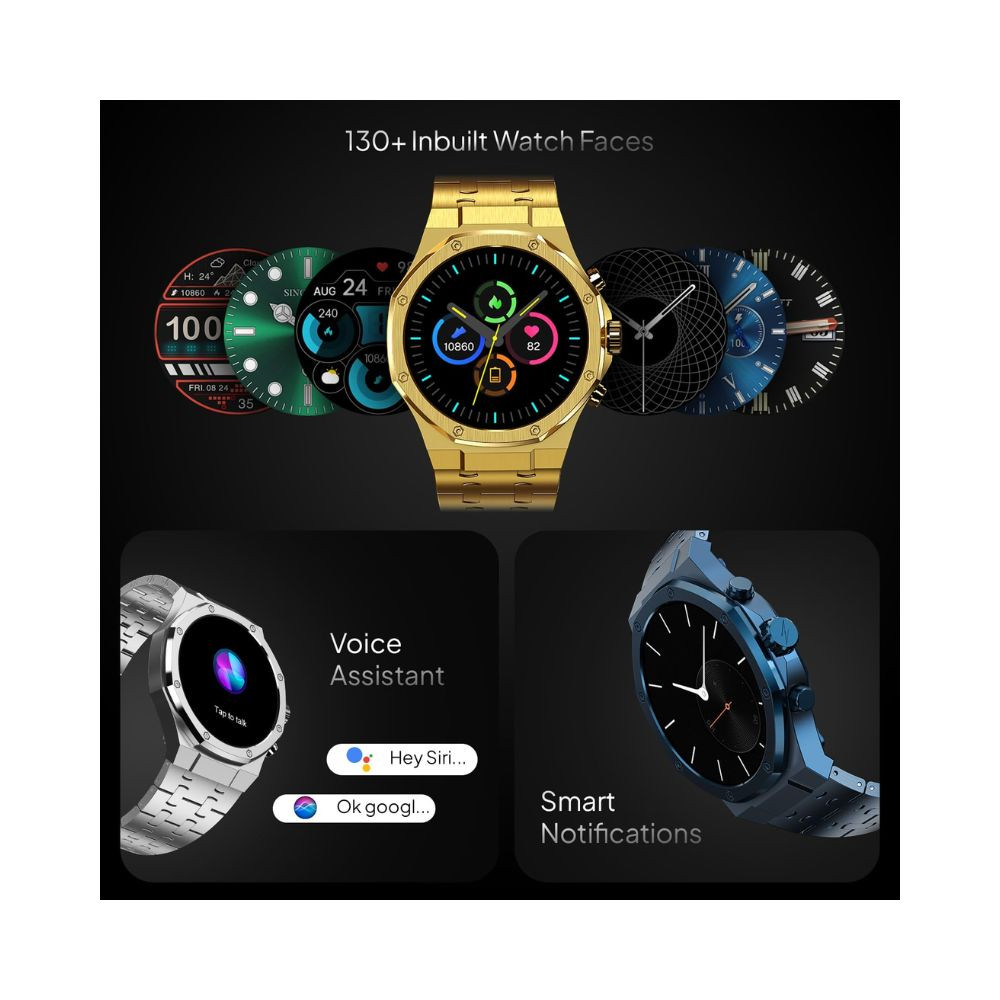 Fire-Boltt Royale Luxury Stainless Steel Smart Watch 143 AMOLED Display Always On Display 750 NITS Peak Brightness 466  466 px Resolution Bluetooth Calling IP67 75Hz Refresh Rate Silver
