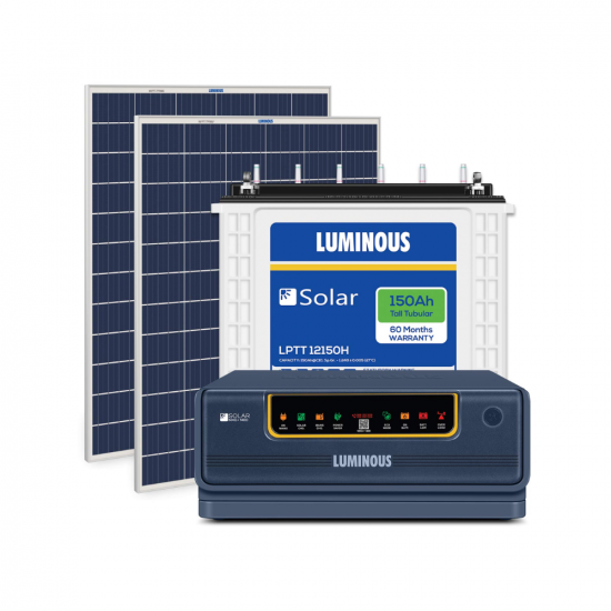 Global Luminous NXG 1400 Inverter 1 with LPTT 12150H Battery 1 and Solar Panel 165W 2 Blue