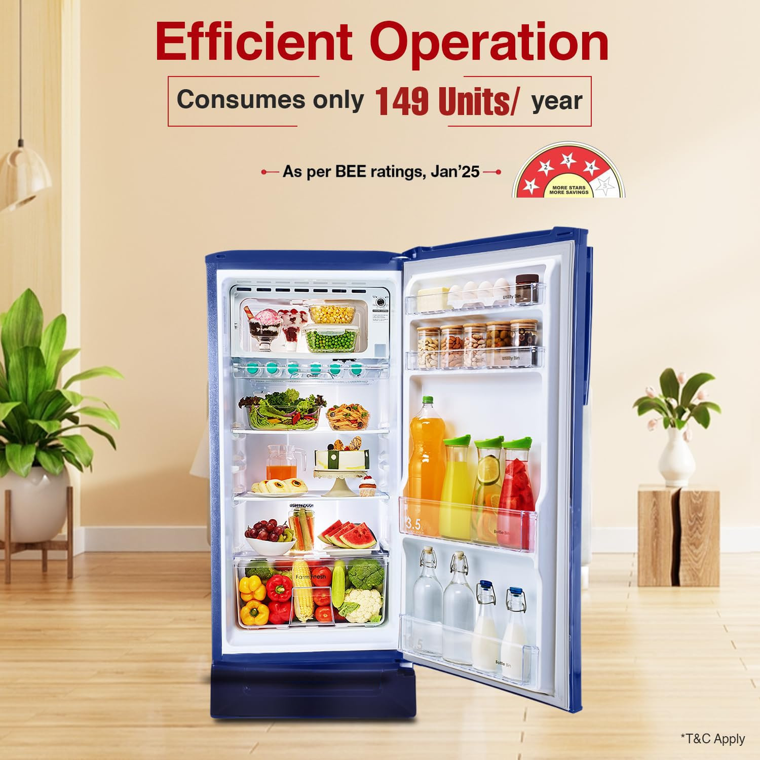 Godrej 180 L 4 Star Turbo Cooling Technology 24 Days Farm Freshness Direct Cool Single Door Refrigerator With Base Drawer 2024 Model RD EDGENEO 207D TDF MP BL Maple Blue