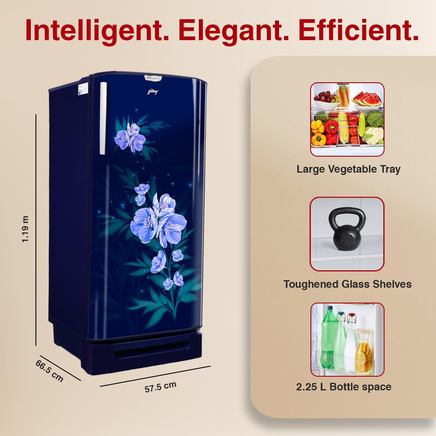 Godrej 180 L 4 Star Turbo Cooling Technology 24 Days Farm Freshness Direct Cool Single Door Refrigerator With Base Drawer 2024 Model RD EDGENEO 207D TDF MP BL Maple Blue