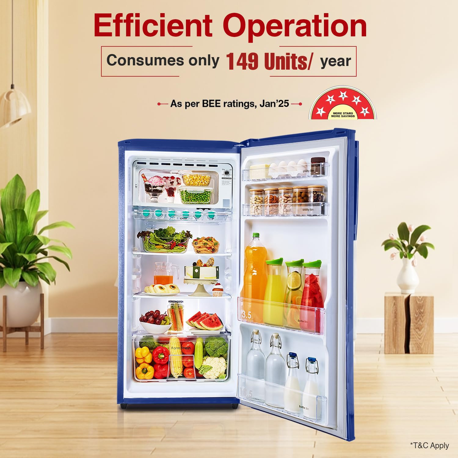 Godrej 180 L 5 Star Turbo Cooling Technology 24 Days Farm Freshness Direct Cool Single Door Refrigerator 2024 Model RD EDGENEO 207E THF MP BL Maple Blue