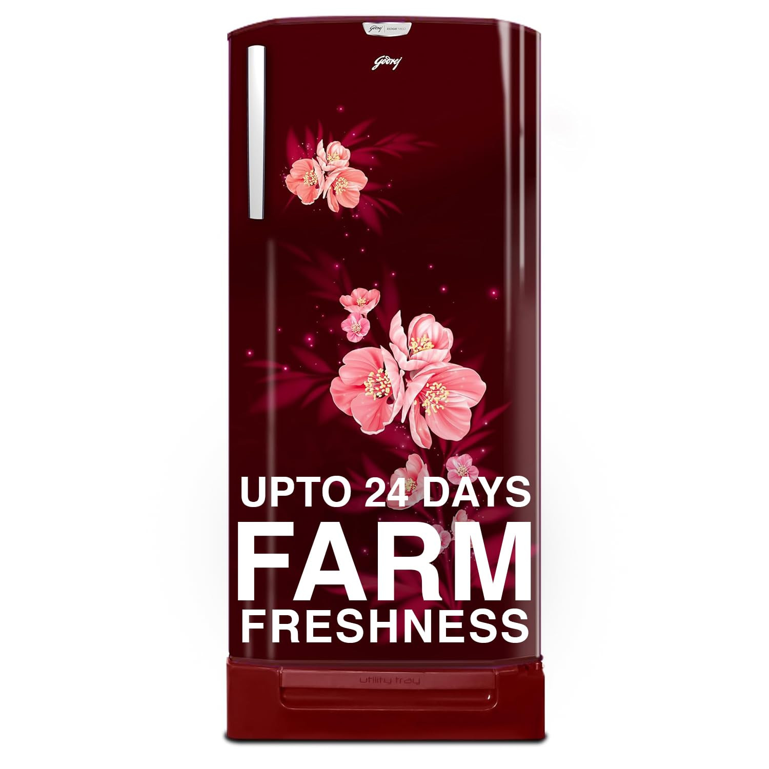 Godrej 180 L 5 Star Turbo Cooling Technology 24 Days Farm Freshness Direct Cool Single Door Refrigerator With Base Drawer 2024 Model RD EDGENEO 207E TDF MP WN Maple Wine