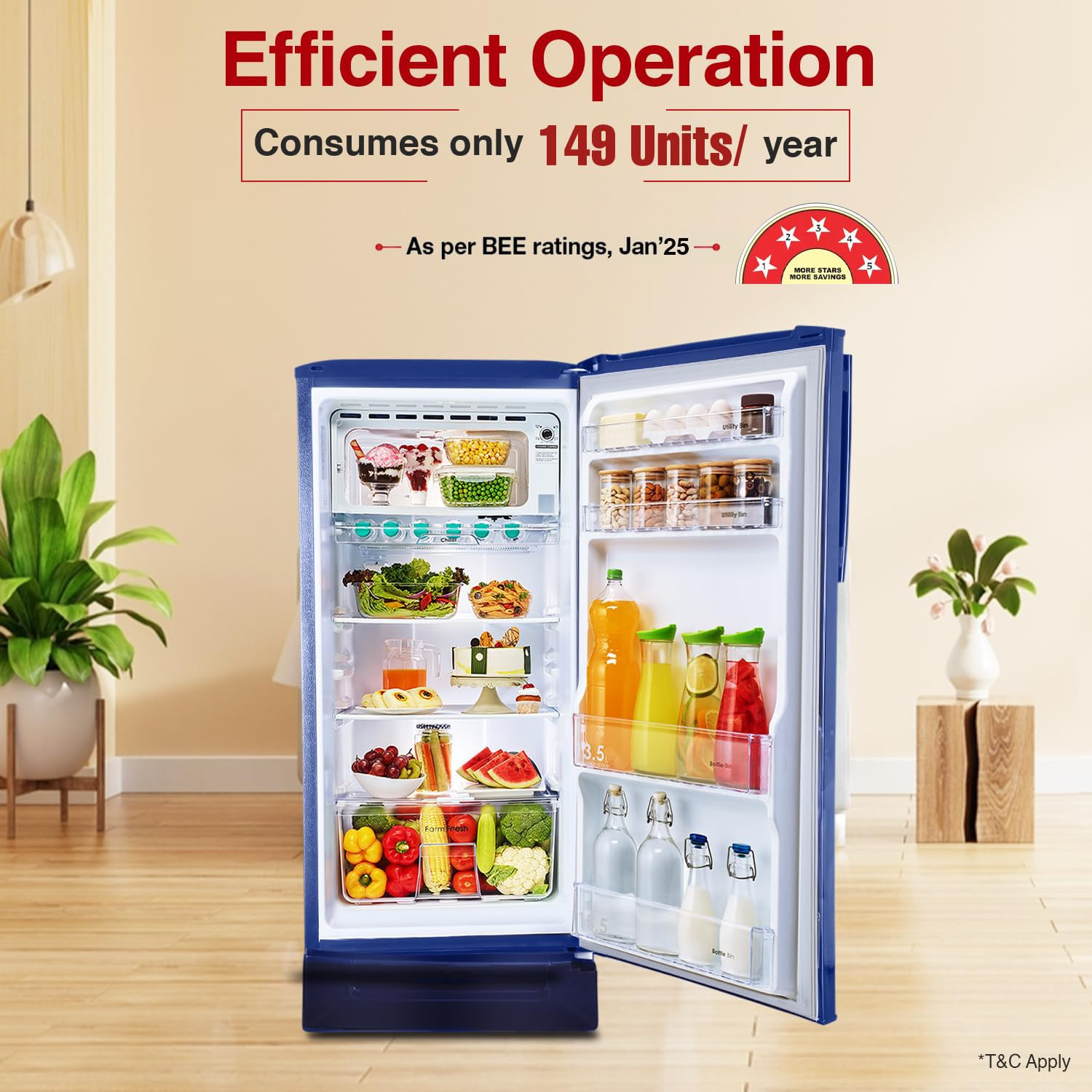 Godrej 180 L 5 Star Turbo Cooling Technology 24 Days Farm Freshness Direct Cool Single Door Refrigerator With Base Drawer 2024 Model RD EDGENEO 207E TDF MP BL Maple Blue