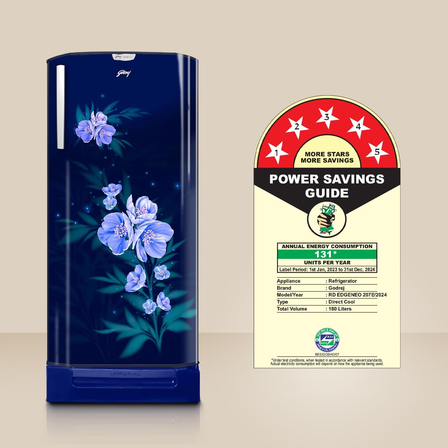 Godrej 180 L 5 Star Turbo Cooling Technology 24 Days Farm Freshness Direct Cool Single Door Refrigerator With Base Drawer 2024 Model RD EDGENEO 207E TDF MP BL Maple Blue