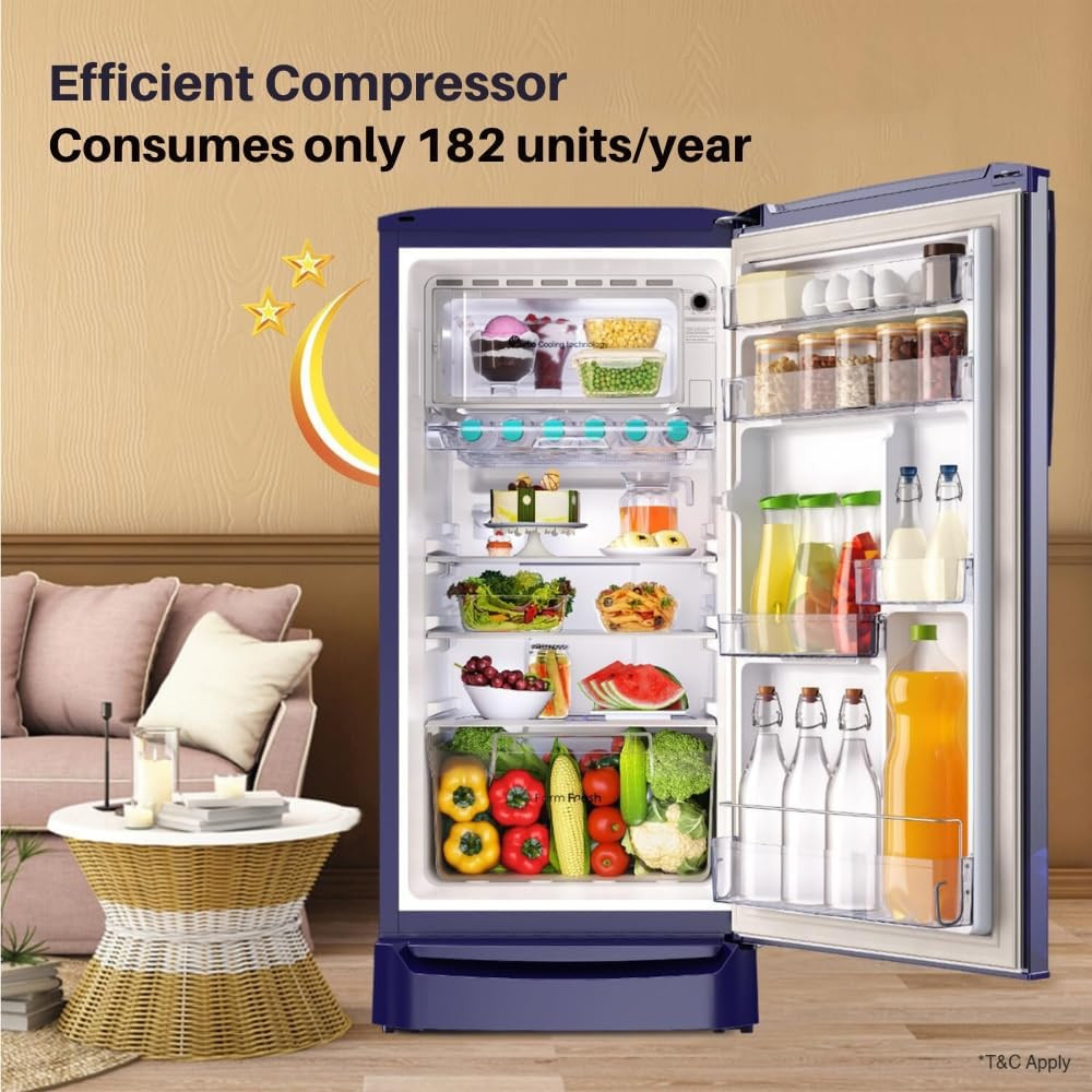 Godrej 183 L 2 Star Farm Fresh Crisper Technology With Jumbo Vegetable Tray Direct Cool Single Door Refrigerator 2024 Model RD R190B WRF NY BL Navy Blue