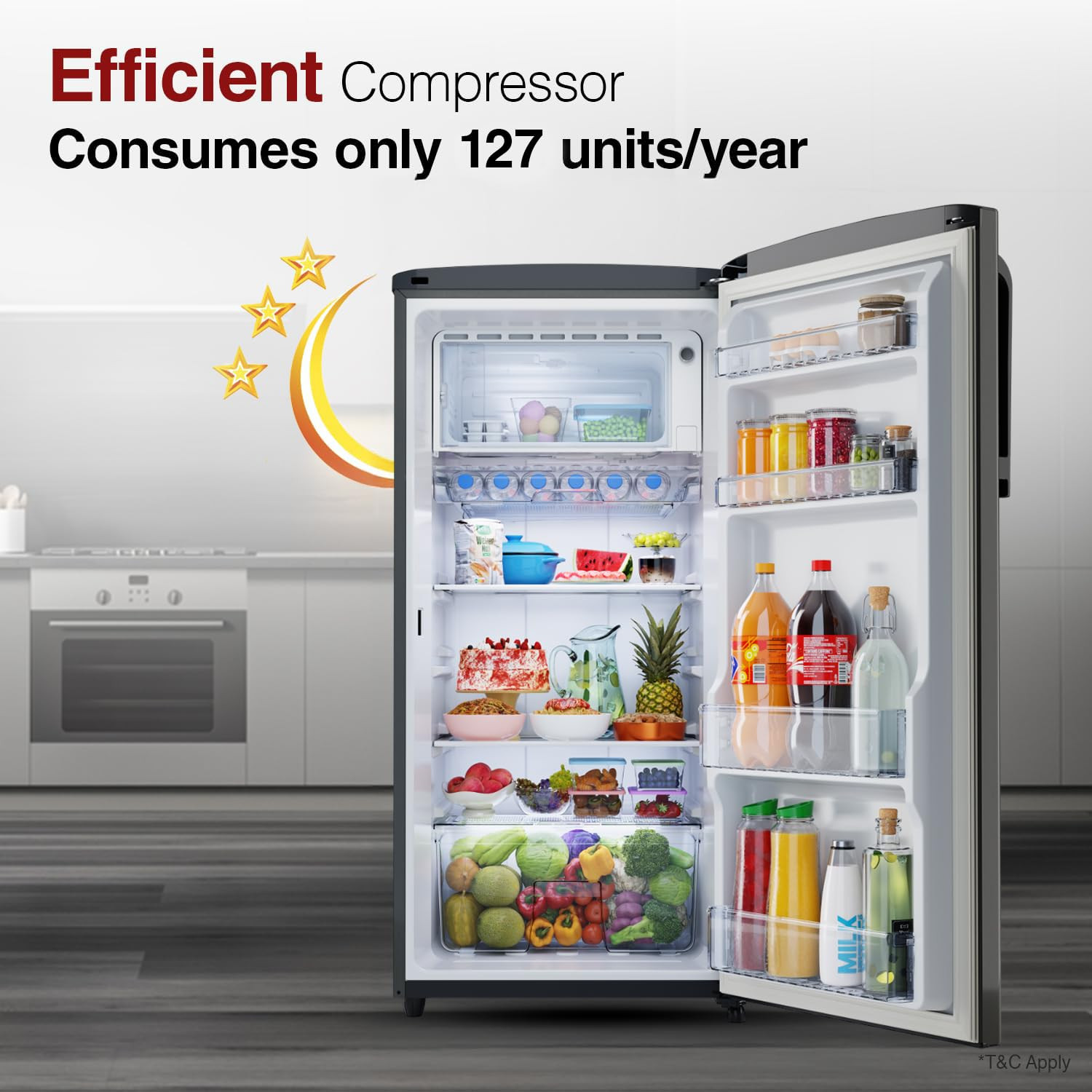 Godrej 194 L 5 Star Turbo Cooling Technology Ensuring Faster Cooling Direct Cool Single Door Refrigerator With Advanced Inverter Technology 2025 Model RD EMARVEL 215E THI FS ST Fossil Steel