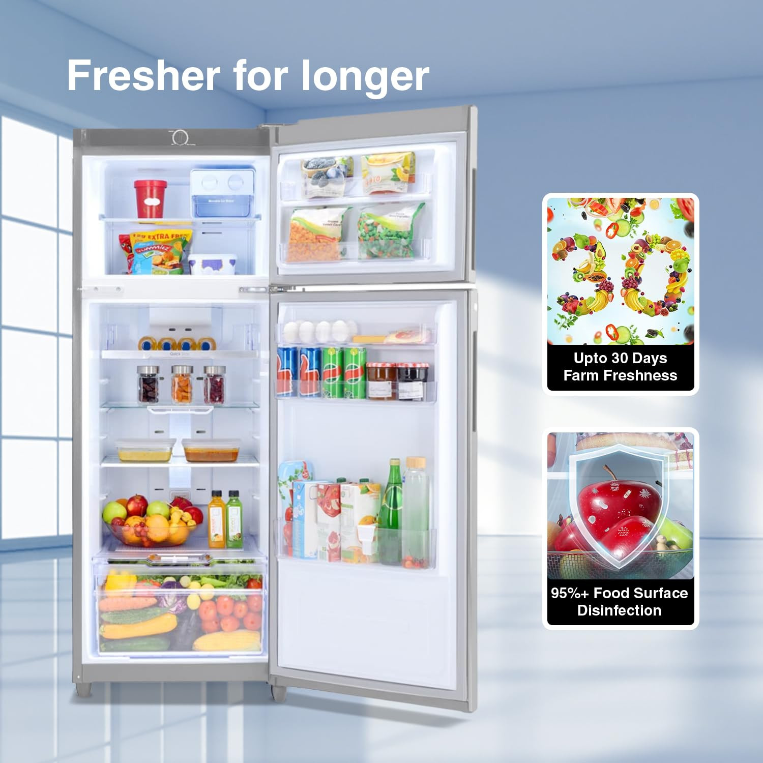 Godrej 223 L 3 Star Convertible Freezer 6-In-1 Nano Shield Technology Inverter Frost Free Double Door Refrigerator2023 Model RT EONVALOR 260C RCIF ST RH Steel Rush