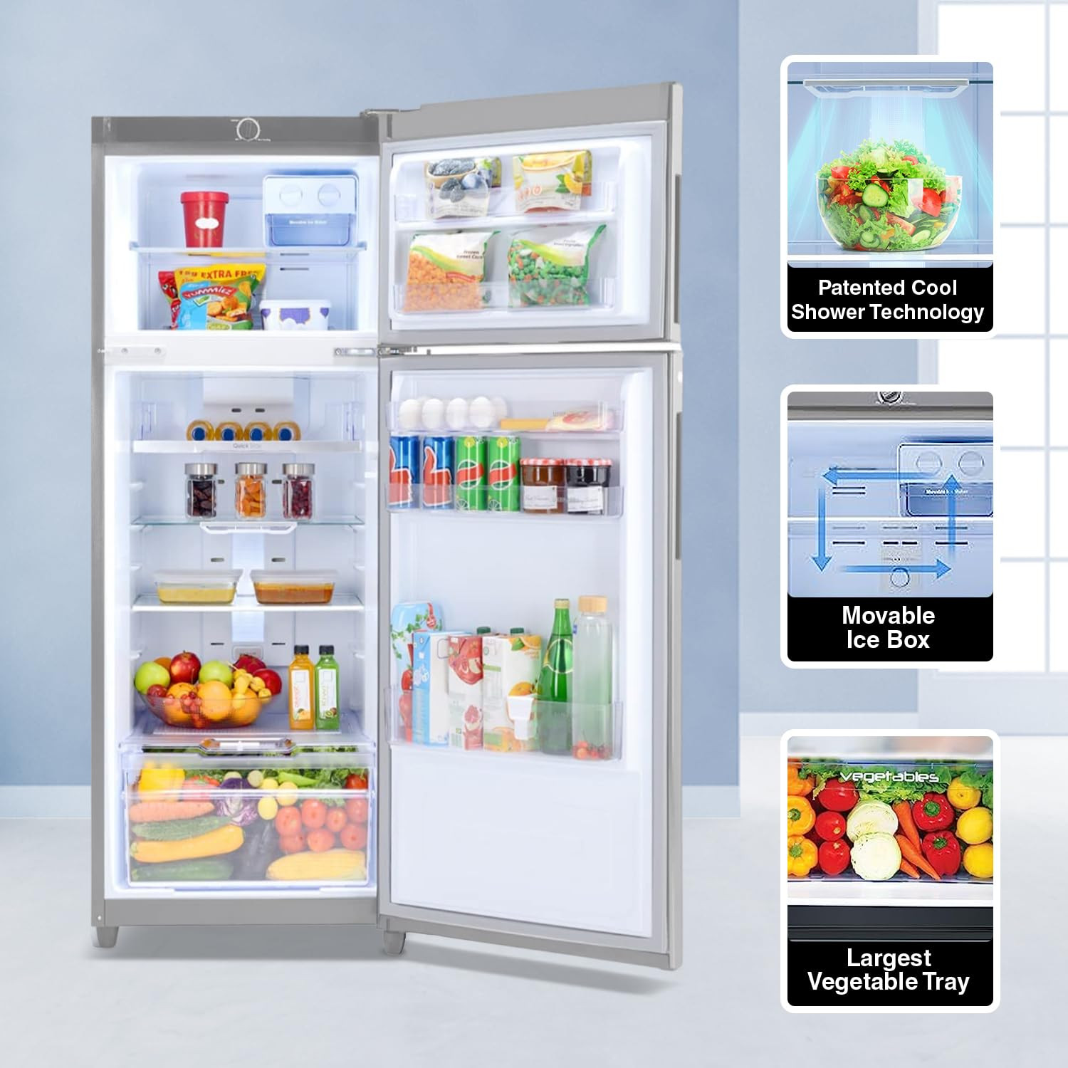 Godrej 223 L 3 Star Convertible Freezer 6-In-1 Nano Shield Technology Inverter Frost Free Double Door Refrigerator2023 Model RT EONVALOR 260C RCIF ST RH Steel Rush