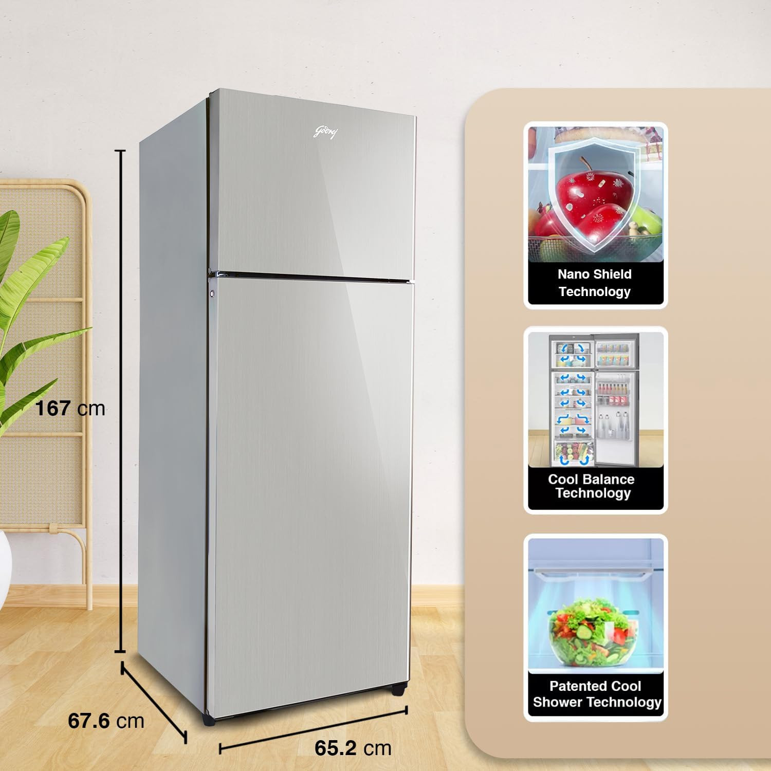 Godrej 308 L 2 Star Nano Shield Technology Inverter Frost Free Double Door Vibe Refrigerator 2024 Model RF EON 331B RCIT ST RH Steel Rush