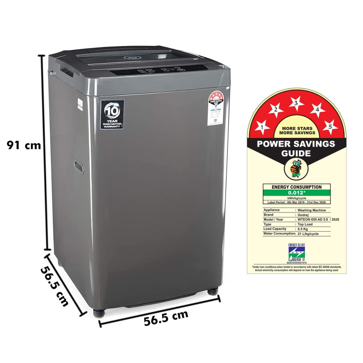 Godrej 65 Kg 5 Star Fully-Automatic Top Loading Washing Machine WTEON 650 AD 50 ROGR Grey Acu Wash Drum