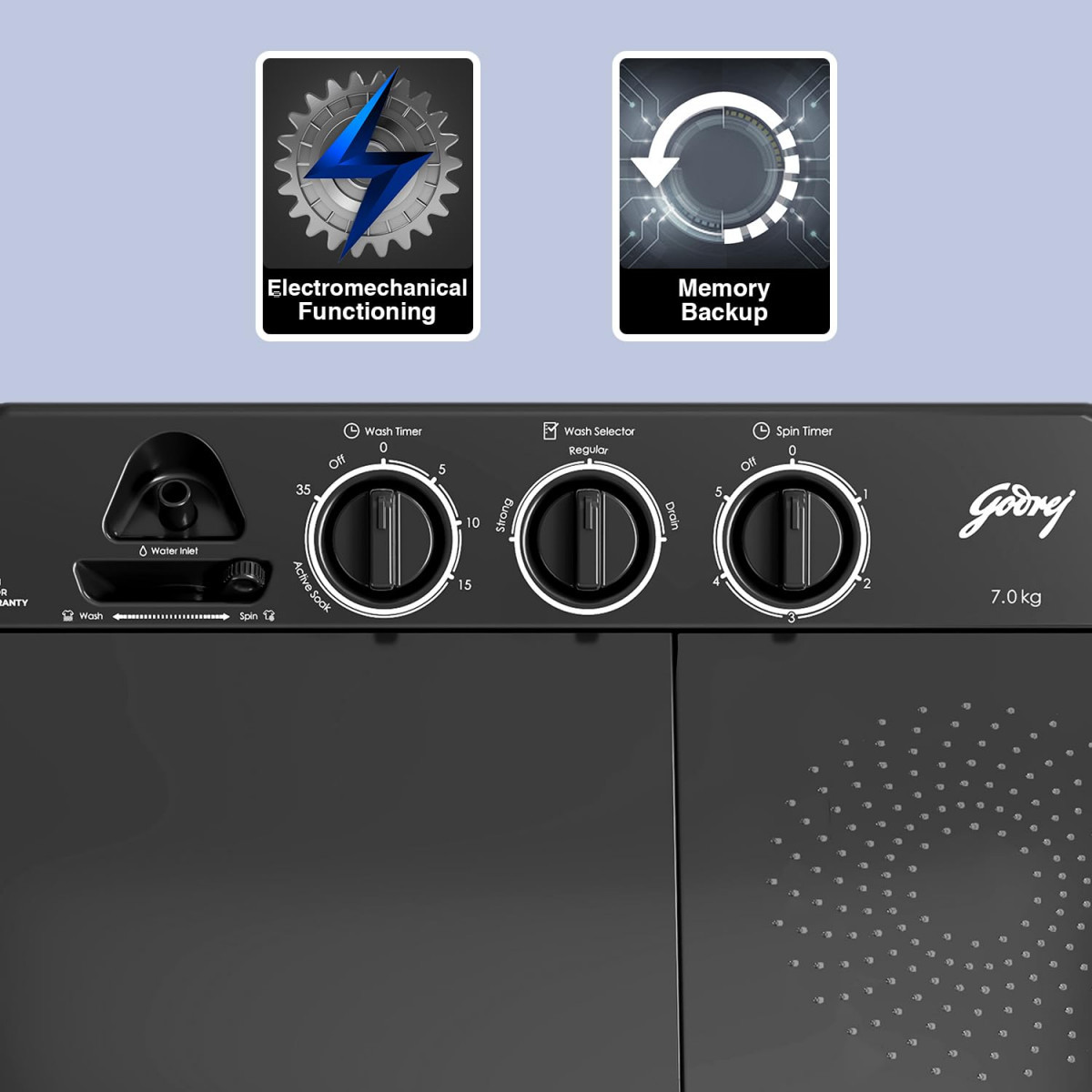 Godrej 7 Kg 5 Star Active Soak Technology Semi-Automatic Top Load Washing Machine
