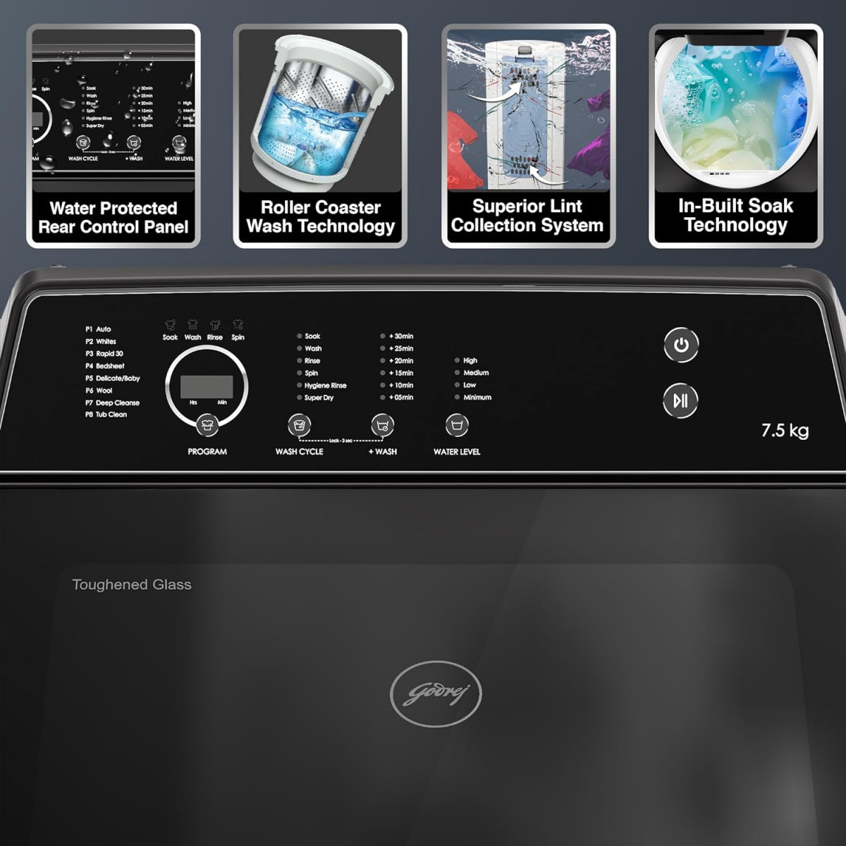 Godrej 75 Kg 5 Star Zero Pressure Technology Fully-Automatic Top Load Washing Machine Appliance WTEON VLVT 75 50 FDTN MTBK