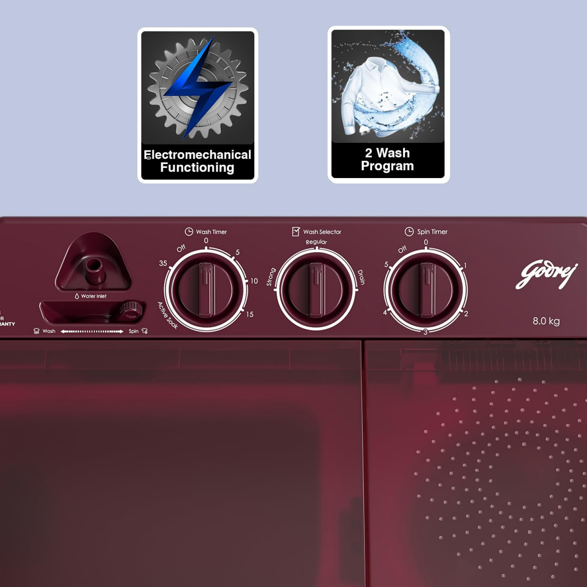Godrej 8 Kg 5 Star Active Soak Technology Semi-Automatic Top Load Washing Machine WSEDGE CLS 80 50 PN2 M WNRD