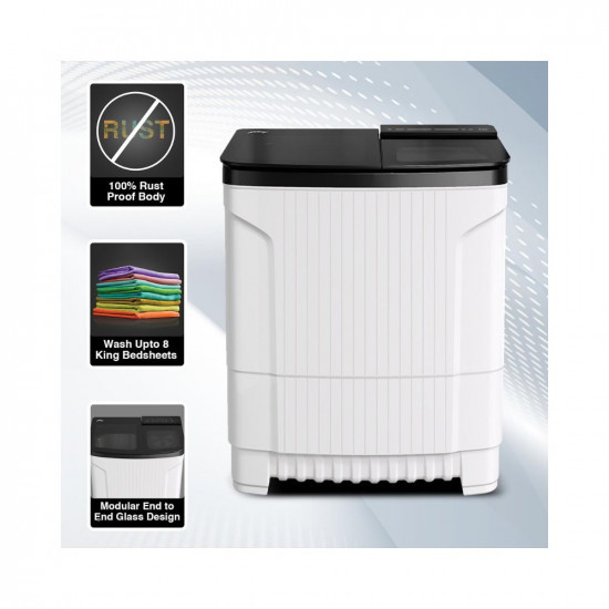 Godrej 8 Kg 5 Star Tri-Roto Scrub Pulsator Semi-Automatic Top Load Washing Machine Appliance WSEDGE ULT 80 50 DB2M CSBK Crystal Black